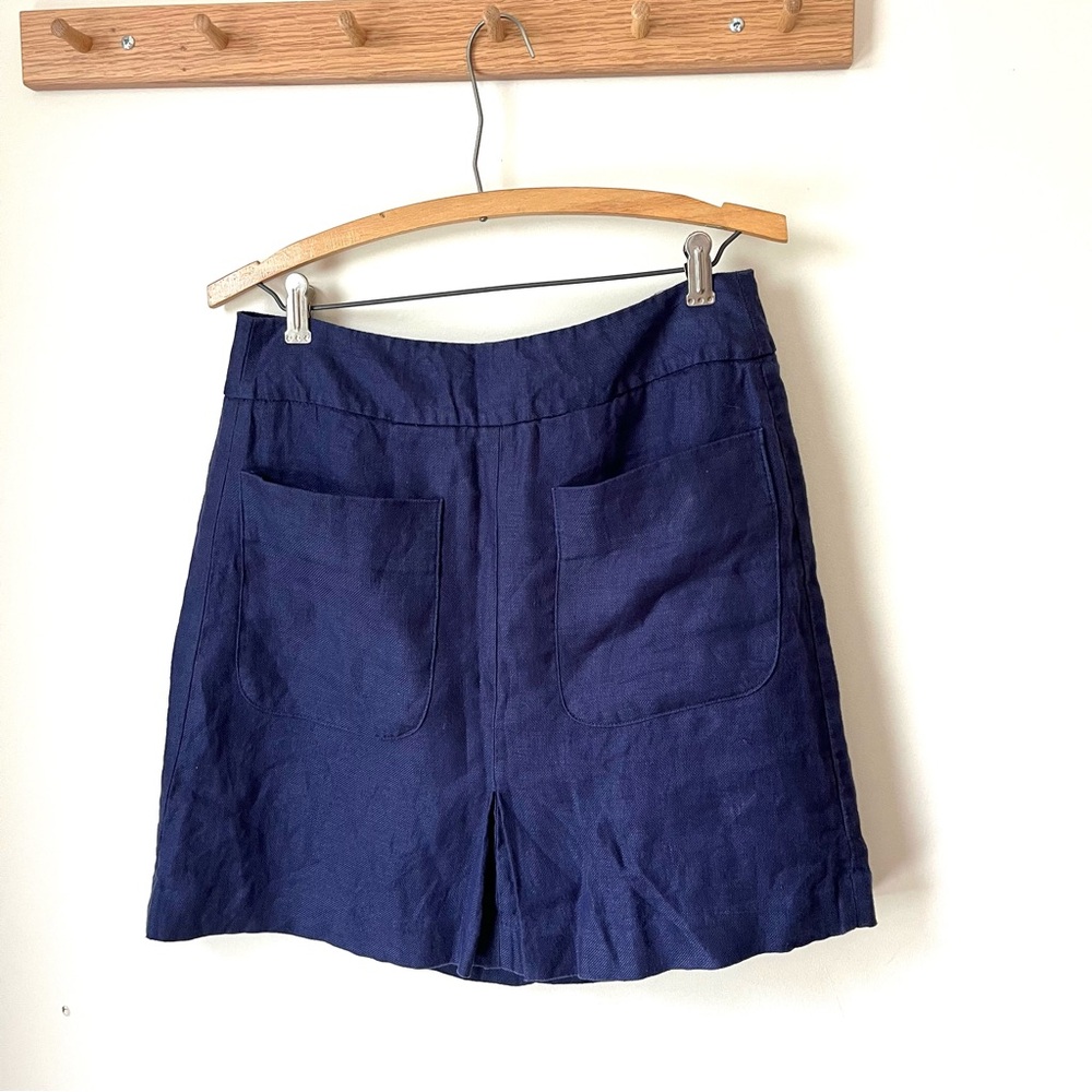 LOFT Navy Women's size 6 navy blue linen skirt with front pockets a9